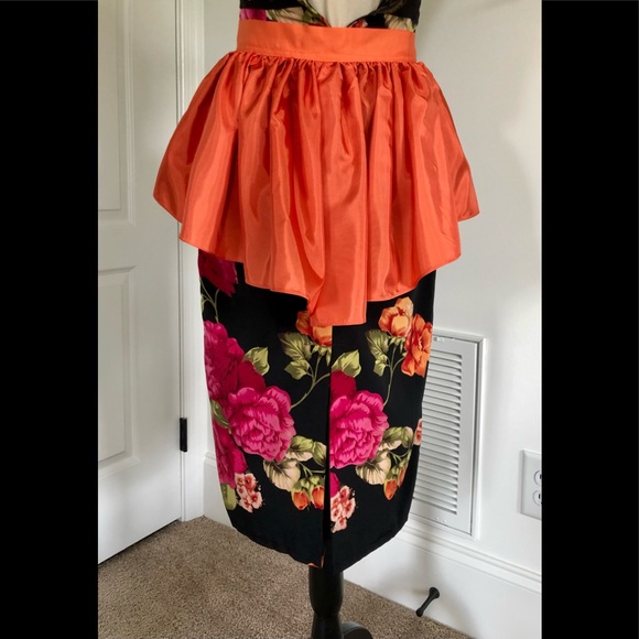 VTG 90's/50's Black bright lg. floral halter dress & Peplum apron size 4 petite - Picture 15 of 17